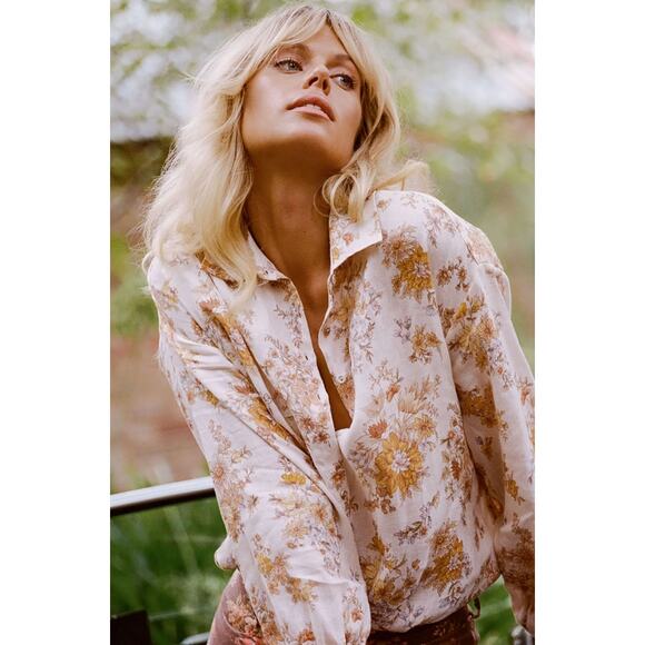 Spell & The Gypsy Collective M Floral Meadowland Linen Button Down Blouse - Picture 1 of 9